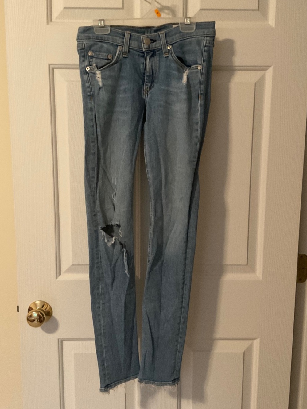 Rag & Bone distressed skinny jeans size 25 light wash raw hem